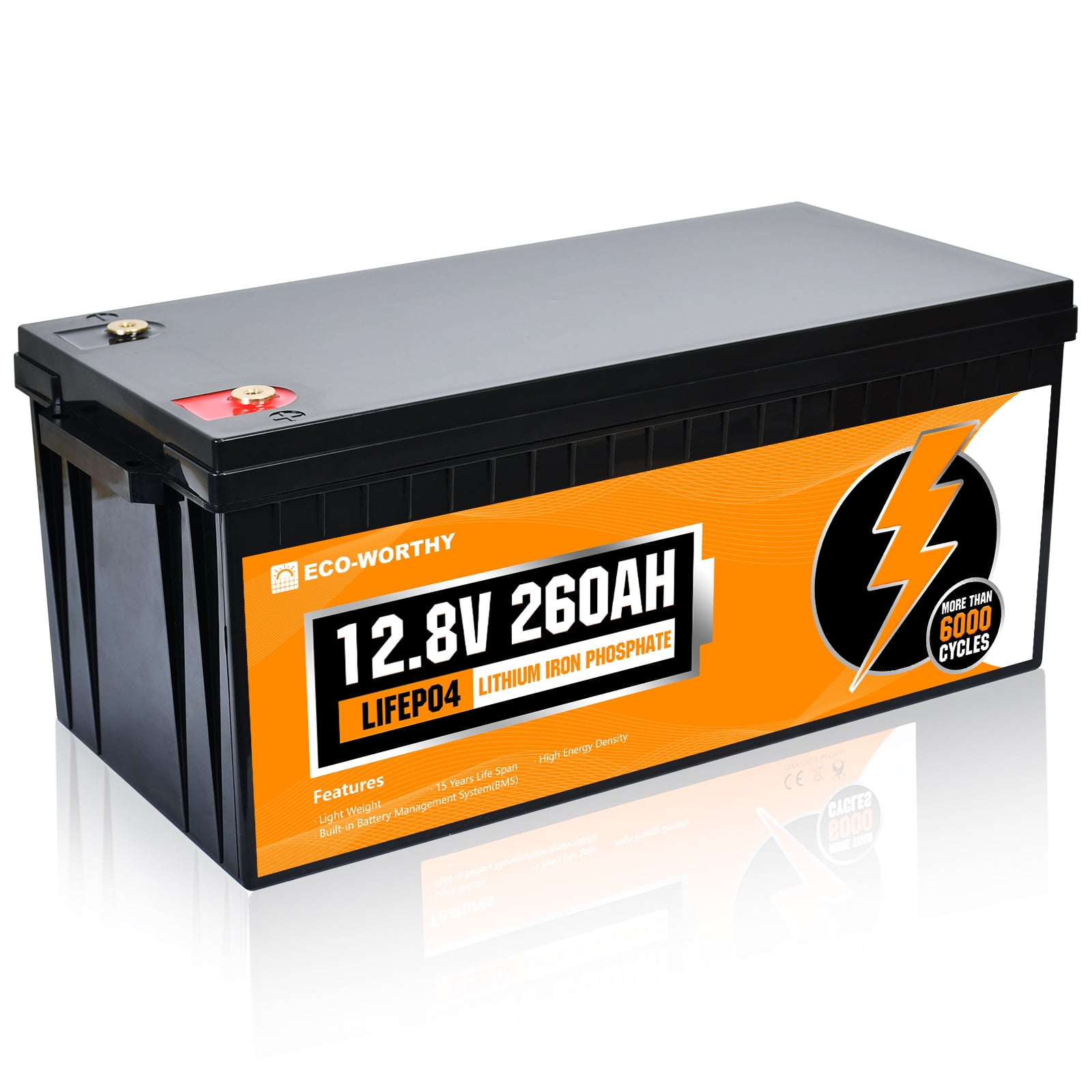 Eco-Worthy 12V 260Ah 3328Wh LiFePO4 Lithium Battery 6000-15000+ Cycles for  RV Solar System 