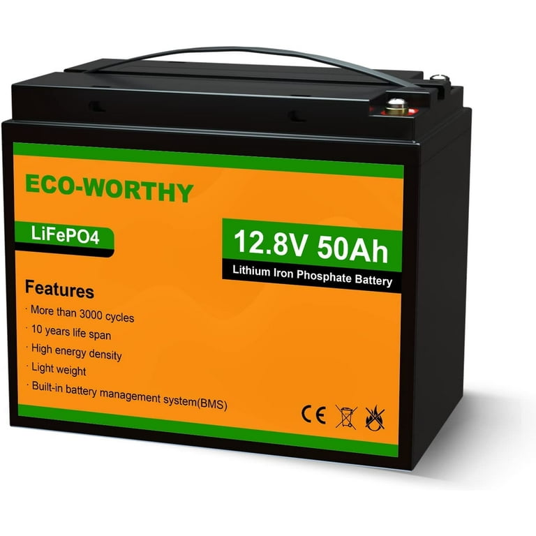 Eco-Worthy 12Volts 50Ah LiFePO4 Lithium Battery with BMS, Perfect for 55lb  Boat Motor Travel Trailer 