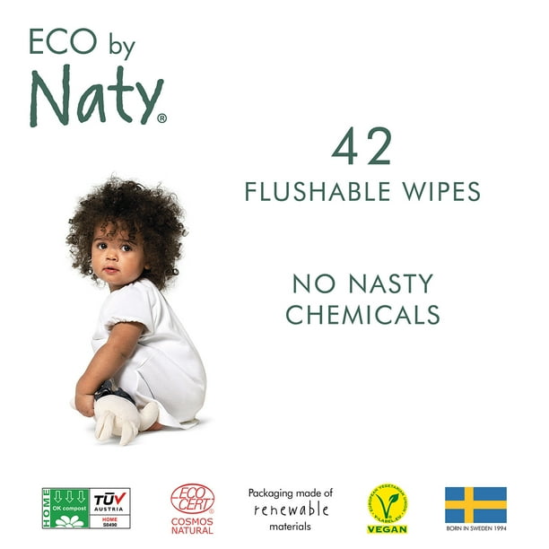 Eco by Naty Flushable Baby Wipes, Unscented (42 Wipes)