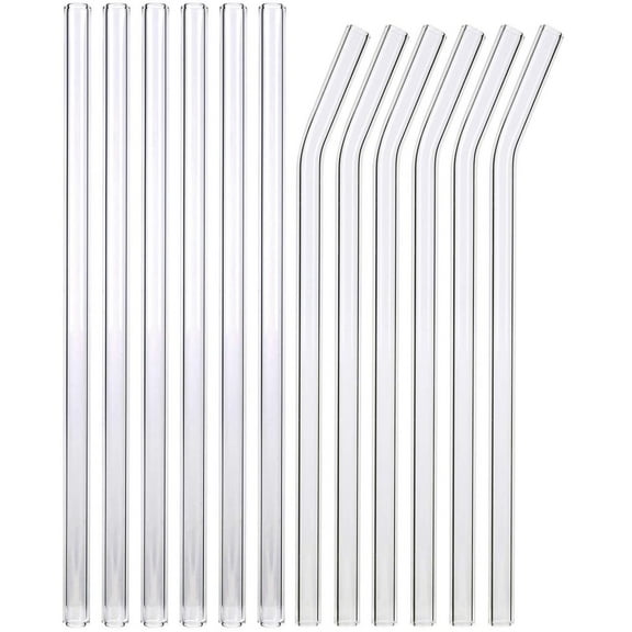 Non-toxic Eco-friendly Glass Straws, Reusable Borosilicate Glass, Curved and Straight, Dishwasher Safe, 20 Pieces, Fits All Sizes Tumbler, Easy to Clean, Ideal for Hot or Cold