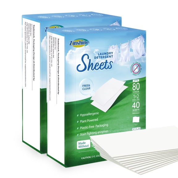 Eco-friendly Laundry Detergent Sheets (80 sheets 160 loads) - Concentrated for Deep Cleaning, Plant Based Laundry Strips, Washer Sheets Detergent for HE, Travel, and Hand Washing