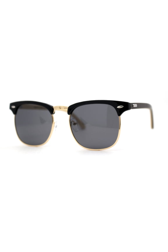 Eco-friendly Real Bamboo Arm Iconic Half Rim Hipster Sunglasses Shiny Black Gold