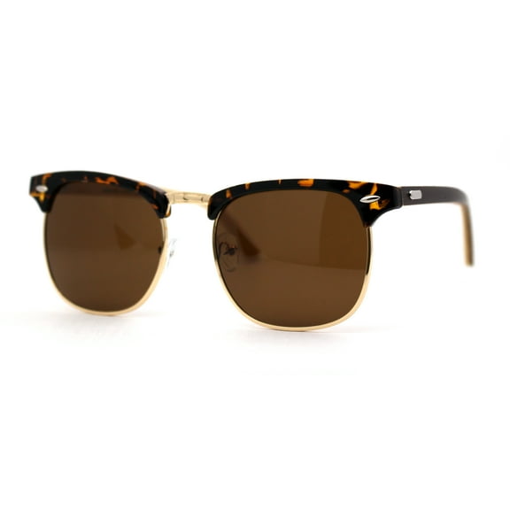 Eco-friendly Real Bamboo Arm Iconic Half Rim Hipster Sunglasses Tortoise Gold Brown