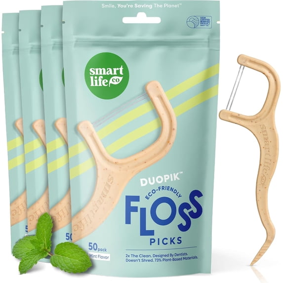 Eco-friendly dual-line dental floss sticks (200)-dental floss sticks made from a mixture of straw and wheat, provide superior tear-resistant effect for tight gaps, adult toothpicks, gentle on gums an