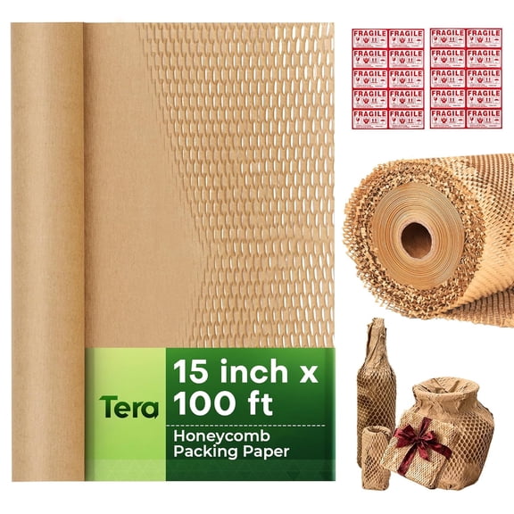 Eco-friendly honeycomb packaging paper: 15 inches 100 feet honeycomb cushioning packaging roll, for moving shipping packaging gifts, recyclable moving supplies, alternative to bubble packaging, with
