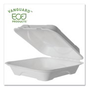 Eco-products  Vanguard Renewable And Compostable Sugarcane Clamshells, 1-compartment, 9 X 9 X 3, White, 200/carton