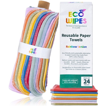 Eco-wipes Reusable Paper Towels Washable, Pack of 24 – 100% Cotton – Kitchen Towels