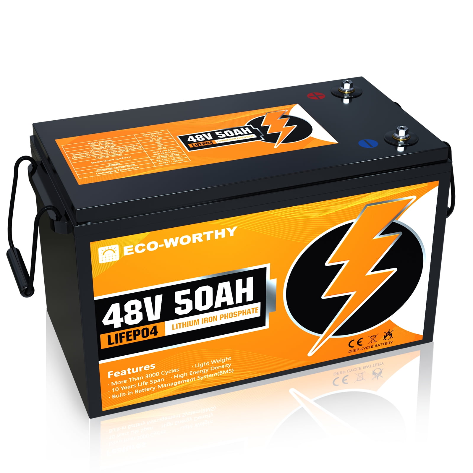 12V 50Ah LiFePO4 Deep Cycles Lithium Battery 640Wh for Solar RV Marine  Off-grid