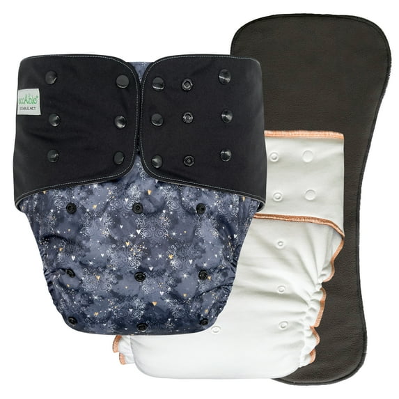EcoAble Adult Nighttime Diaper Set - Incontinence Protective Briefs with Fitted and Insert (Medium, Black Lace)