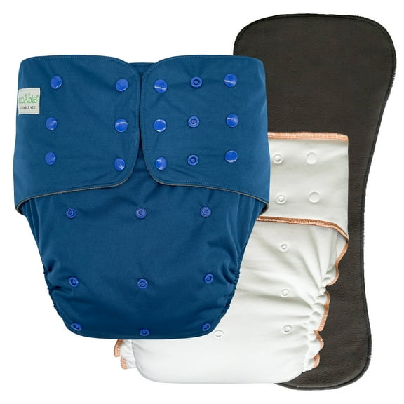 EcoAble Adult Nighttime Diaper Set - Incontinence Protective Briefs with Fitted and Insert (Medium, Navy Blue)