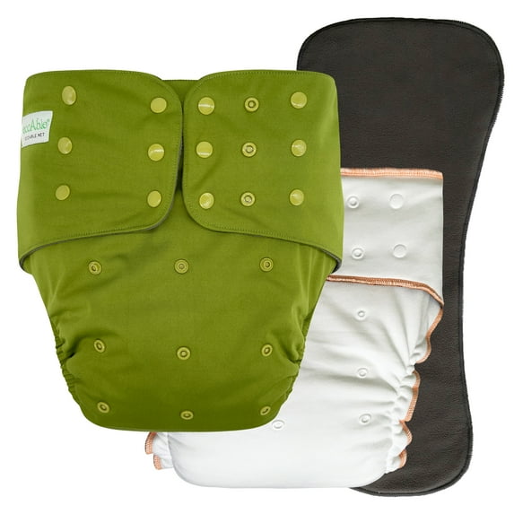 EcoAble Adult Nighttime Diaper Set - Incontinence Protective Briefs with Fitted and Insert (Medium, Olive Green)