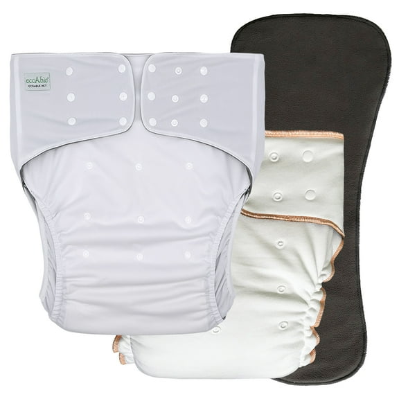 EcoAble Adult Nighttime Diaper Set - Incontinence Protective Briefs with Fitted and Insert (Small, White)