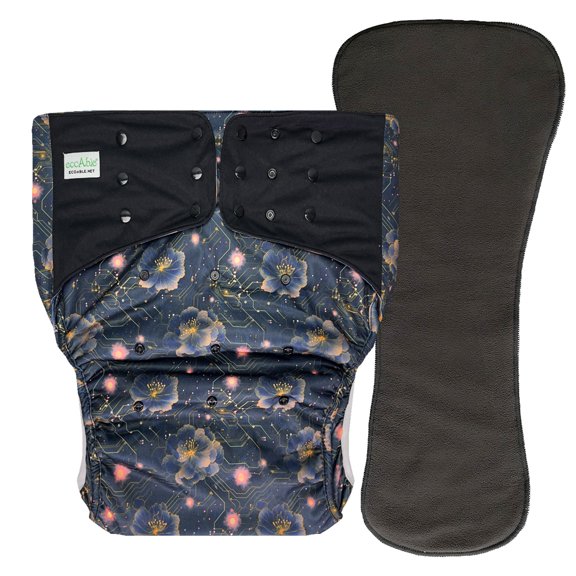 EcoAble Adult Pocket Cloth Diaper 2.0: Incontinence Protection Briefs with Insert (Medium, Cyber Flower)