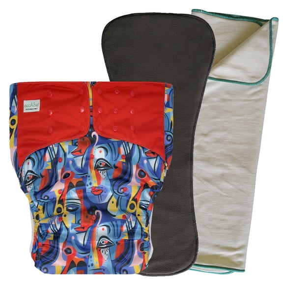EcoAble Adult Pocket Cloth Diaper 2.0: Incontinence Protection Briefs with Insert and Prefold (Medium, Abstarct)