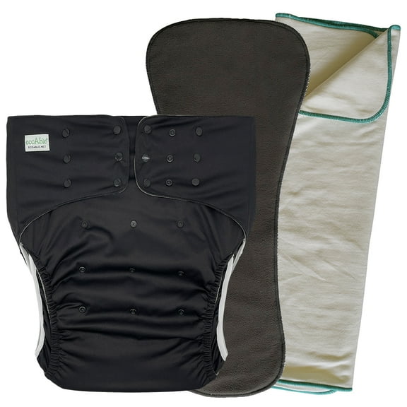 EcoAble Adult Pocket Cloth Diaper 2.0: Incontinence Protection Briefs with Insert and Prefold (Medium, Black)