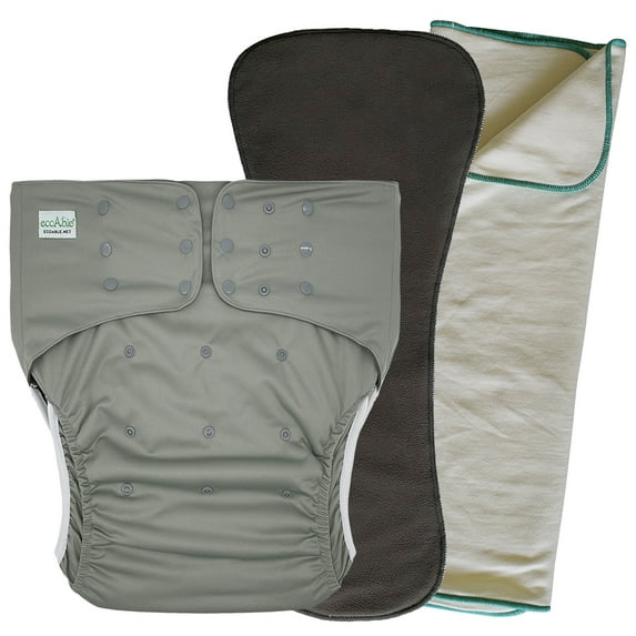 EcoAble Adult Pocket Cloth Diaper 2.0: Incontinence Protection Briefs with Insert and Prefold (Small, Grey)