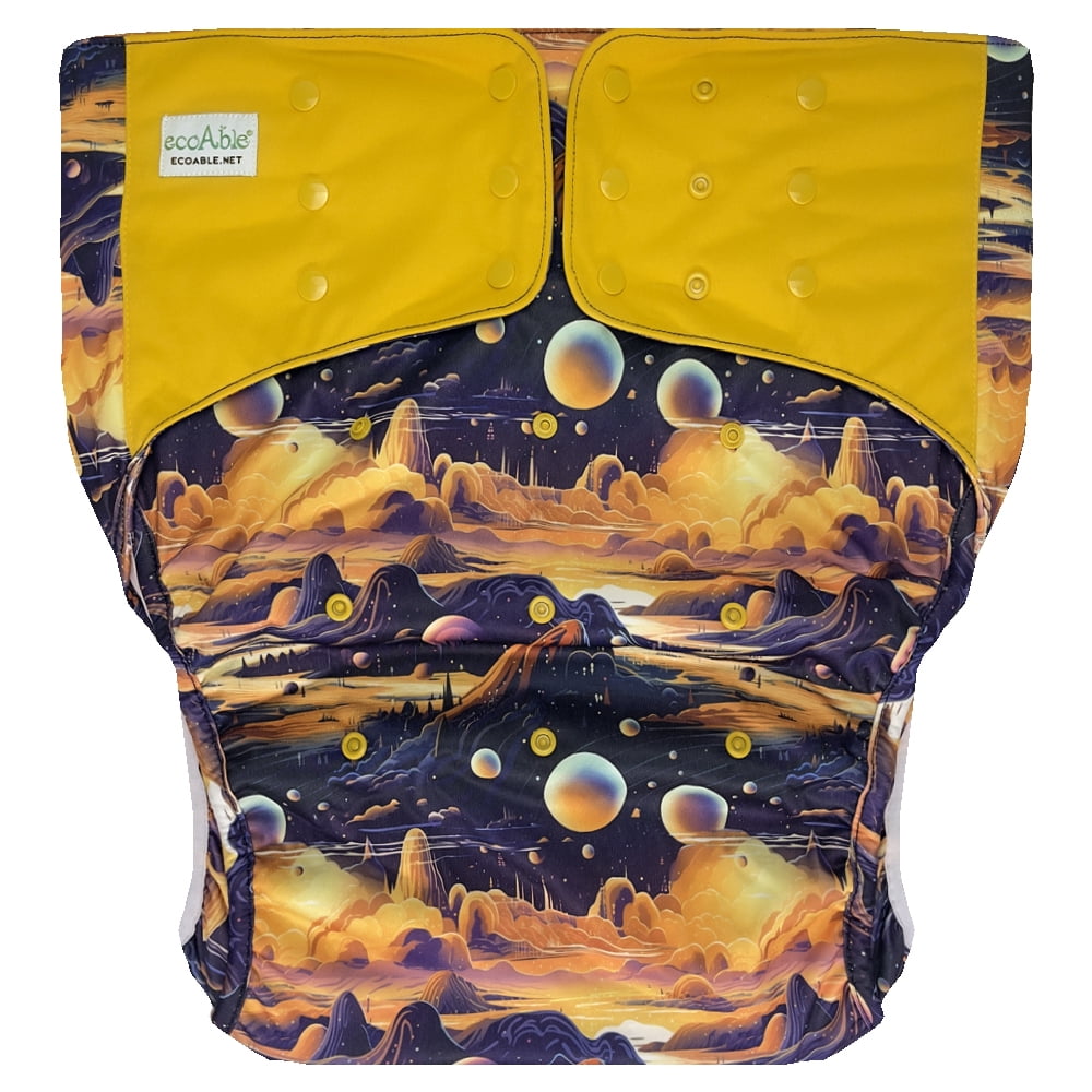 EcoAble Adult Pocket Cloth Diaper 2.0: Reusable Incontinence Protection Briefs (Small, Cosmic Realm)