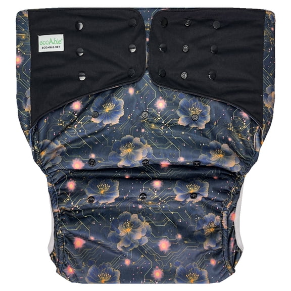 EcoAble Unisex Adult's Cloth Diaper Cover 2.0 - Reusable Incontinence Protective Briefs (Small, Cyber Flower)