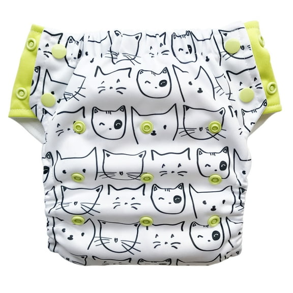 EcoAble Hybrid Cloth Diaper: Potty Training, Swim, Special Needs, PUL (Sz 2, White Kitty)