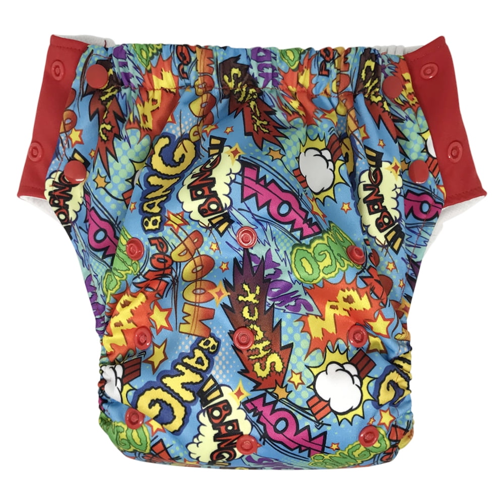 EcoAble Hybrid Cloth Diaper: Potty Training, Swim, Special Needs, PUL (Sz 3, Bang Boom Comic)
