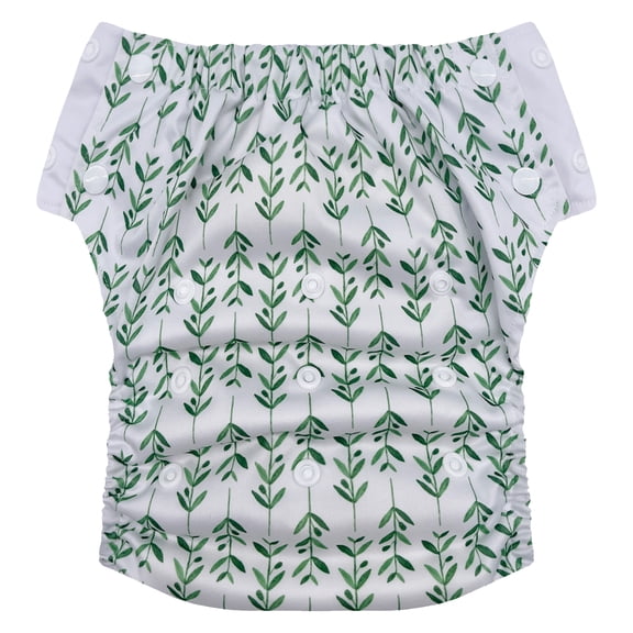 EcoAble Hybrid Cloth Diaper: Potty Training, Swim, Special Needs, PUL (Sz 3, Leaves)