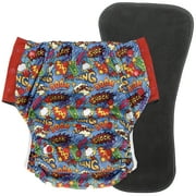 Reusable Pull-On Cloth Incontinence Diaper for Kids 6 16, EcoAble, Junior3, Bang Boom Comic
