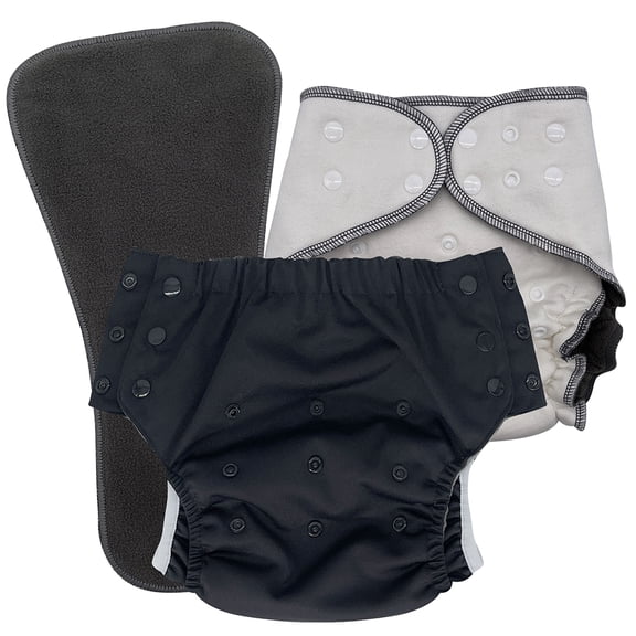 Reusable Cloth Incontinence Diaper for Kids 6–16, Overnight Absorbency, EcoAble, Junior 2, Black