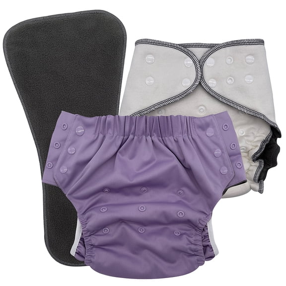 Reusable Cloth Incontinence Diaper for Kids 6–16, Overnight Absorbency, EcoAble, Junior 3, Mauve