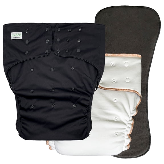 EcoAble Unisex Adult Nighttime Diaper Set - Day or Night Incontinence Protective Briefs (Small, Black)