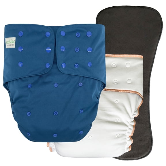 EcoAble Unisex Adult Nighttime Diaper Set - Day or Night Incontinence Protective Briefs (Small, Navy Blue)