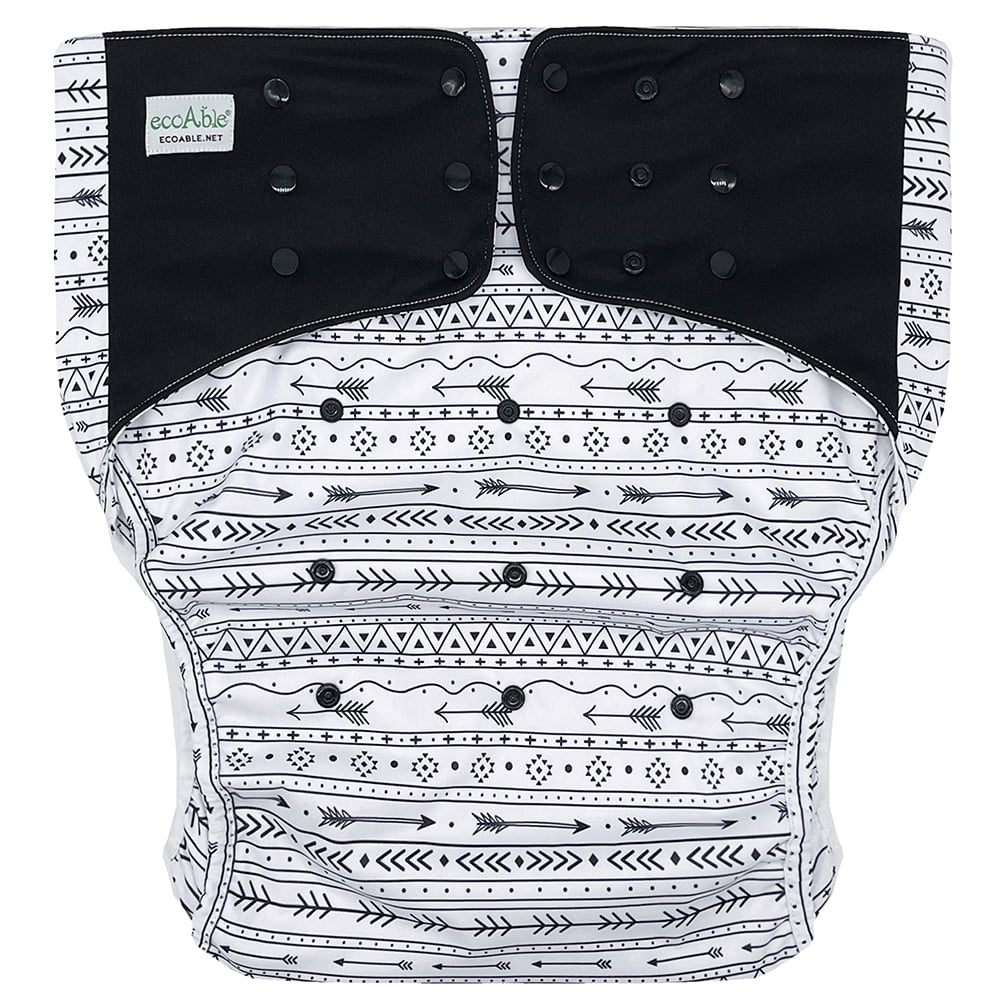 EcoAble Unisex Adult's Cloth Diaper Cover 2.0 - Reusable Incontinence Protective Briefs (Medium, Black Arrow)
