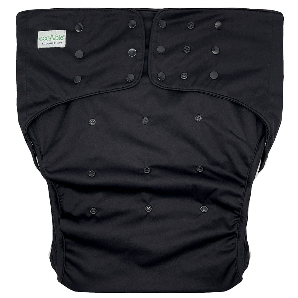 EcoAble Unisex Adult's Cloth Diaper Cover 2.0 - Reusable Incontinence Protective Briefs (Medium, Black)