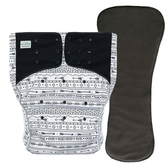 EcoAble Unisex Adult's Cloth Diaper Cover 2.0 - Reusable Incontinence Protective Briefs with Insert (Large, Black Arrow)