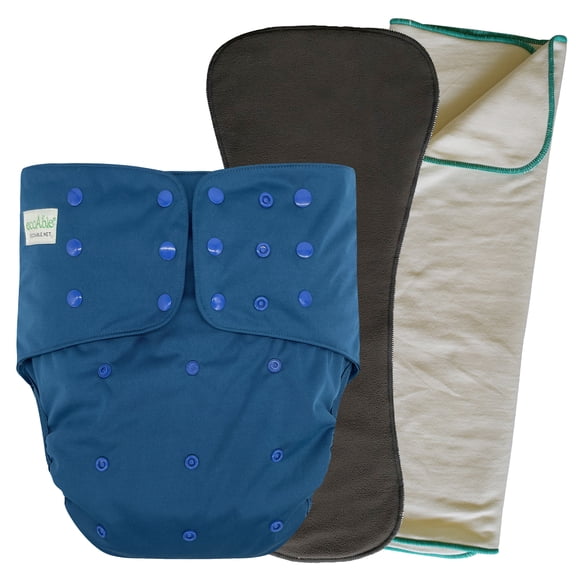 EcoAble Unisex Adult's Cloth Diaper Cover 2.0 - Reusable Incontinence Protective Briefs with Insert and Prefold (Medium, Navy Blue)