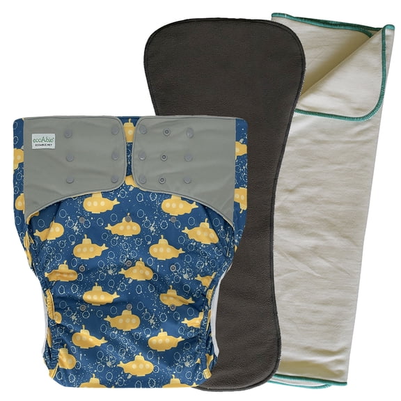 EcoAble Unisex Adult's Cloth Diaper Cover 2.0 - Reusable Incontinence Protective Briefs with Insert and Prefold (Medium, Submarine)