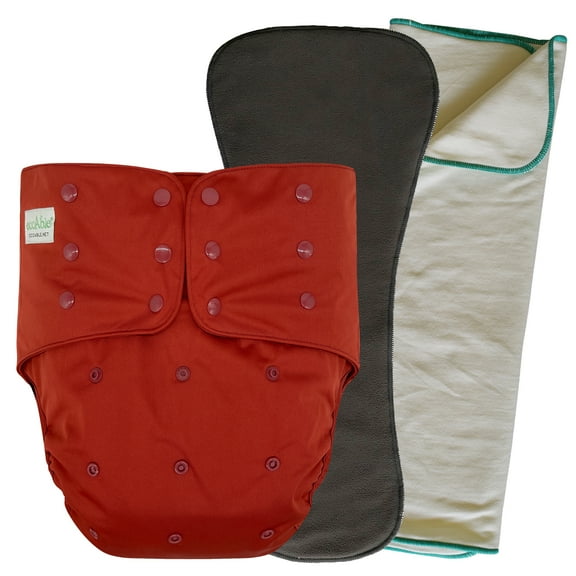 EcoAble Unisex Adult's Cloth Diaper Cover 2.0 - Reusable Incontinence Protective Briefs with Insert and Prefold (Small, Deep Red)