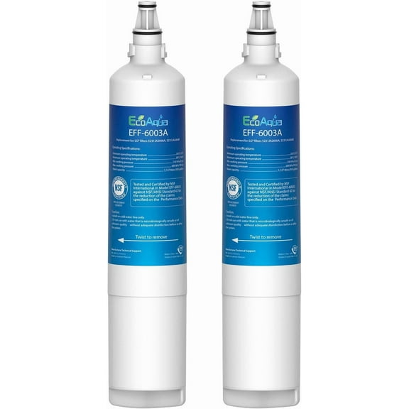 EcoAqua 5231JA2006A Refrigerator Water Filter, Replacement for LG LT600P, 5231JA2006A, 5231JA2006B, KENMORE 46-9990, 9990, 469990 Refrigerator Replacement Filter2 Pack