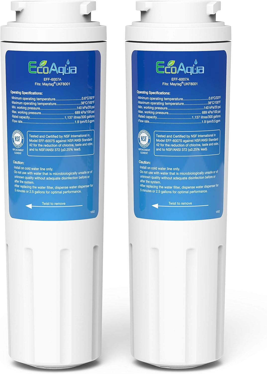 EcoAqua Replacement Filter, Compatible with Maytag UKF8001, EDR4RXD1, Whirlpool 4396395, Puriclean II, Kenmore 46-9006, Everydrop Filter 4, Viking RWFFR Refrigerator Water Filter, 2 Pack