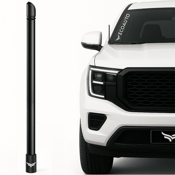 EcoAuto 12" Universal Short Stubby Truck Antenna  Truck Accessories for Ford, Dodge, GMC, Chevy, Jeep (2007+) - Anti Theft with Enhanced Reception  Ditch The Whip for a Sleek Antenna (Black)