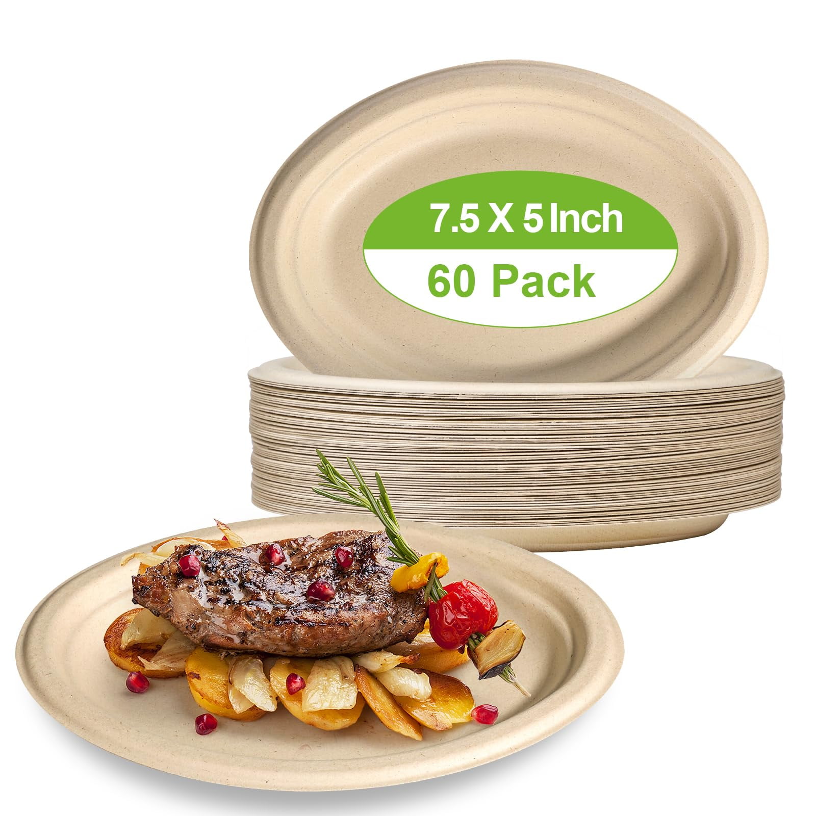 EcoAvance Small Paper Plates 7 Inch, AFN160 Pack Oval, 100% Recycled, Natural Eco-Friendly Biodegradable, Compostable Dessert Plates, Disposable