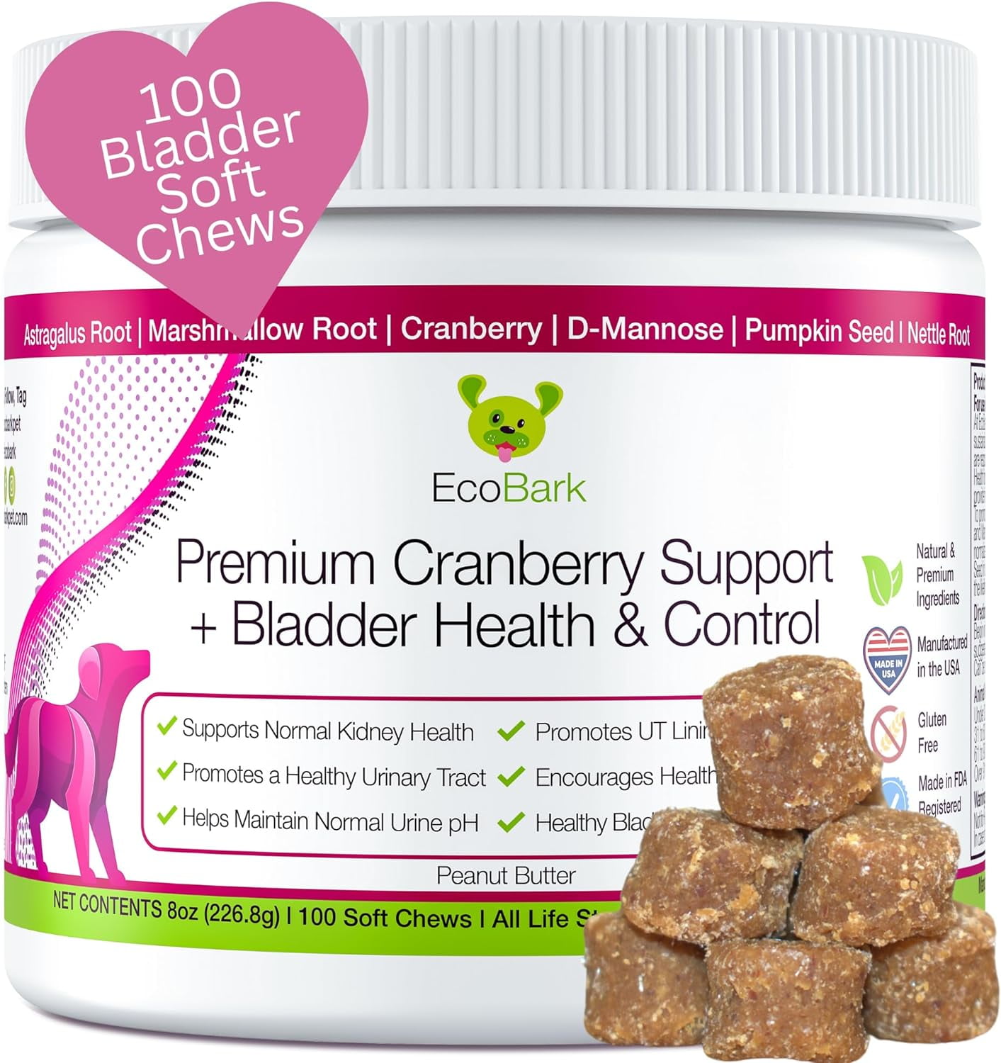 EcoBark Cranberry Supplement for Dogs Bladder Health & Kidney Support