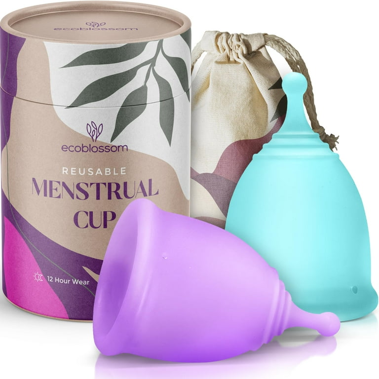 EcoBlossom Reusable Menstrual Cup Set The Most Reliable Medical Grade Silicone Period Cups Comfortably use for 12 Hours 2 Large Cups