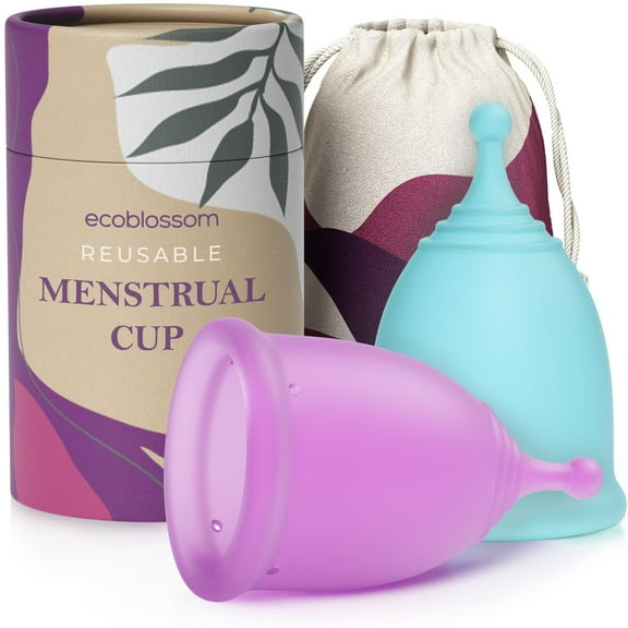 EcoBlossom Reusable Menstrual Cup Set - The Most Reliable Medical Grade Silicone Period Cups - Comfortably use for 12 Hours Small & Large