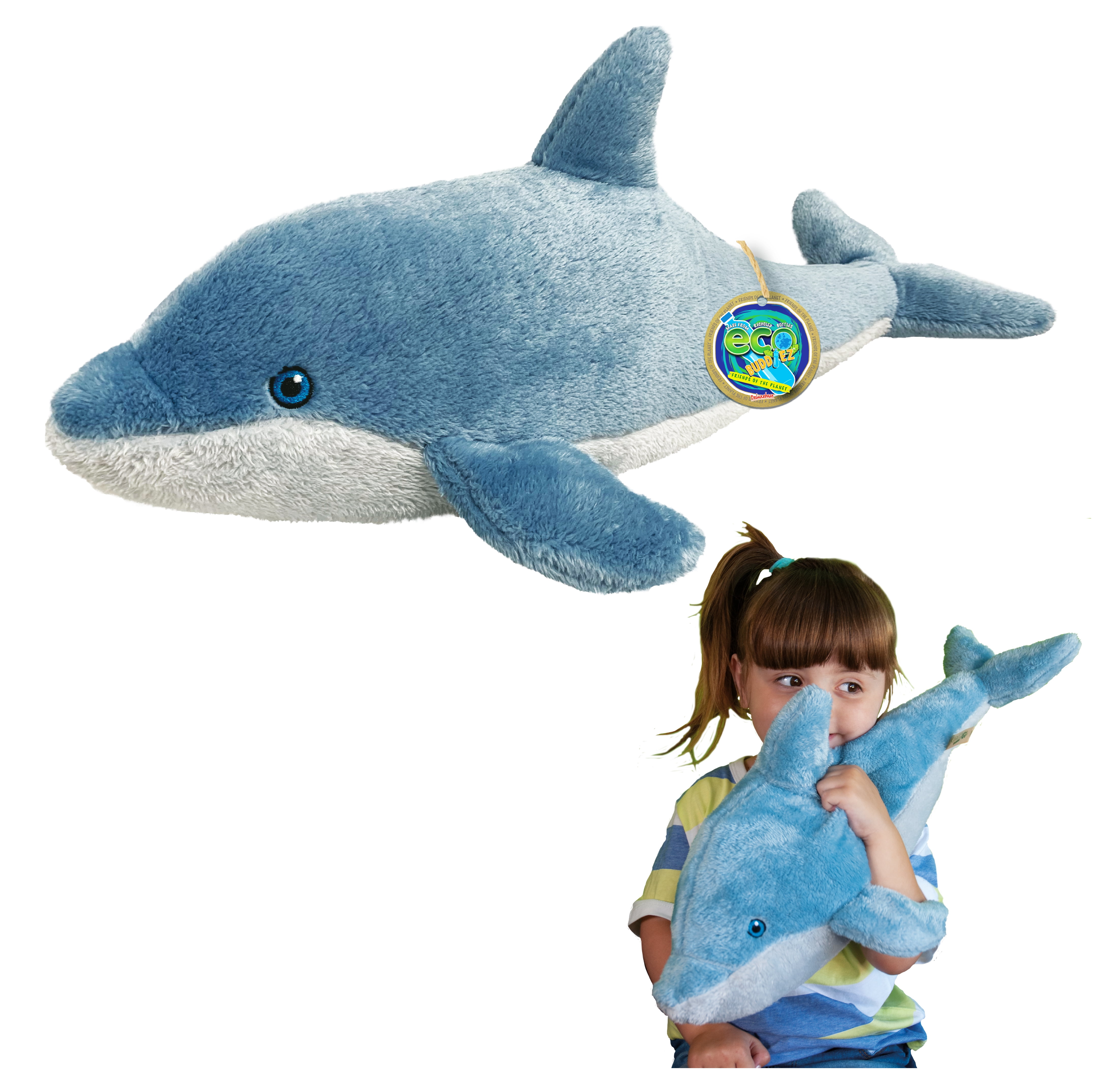 EcoBuddiez - Dolphin from Deluxebase. 20 Inch Dolphin Plush Toy. Eco Friendly Child Safe Dolphin Stuffed Animal made from Recycled Plastic Bottles.