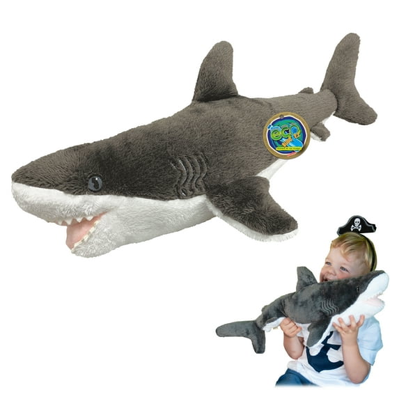 EcoBuddiez - Great White Shark from Deluxebase. 17 Inch White Shark Plush Toy. Eco Friendly Child Safe Shark Stuffed Animal made from Recycled Plastic Bottles.
