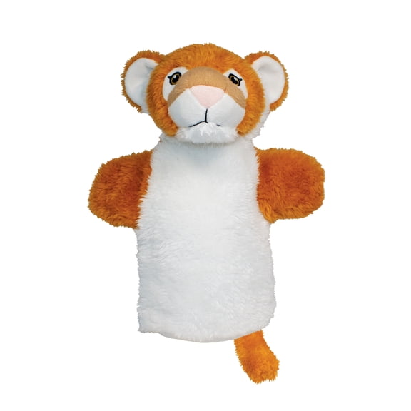EcoBuddiez Hand Puppet Tiger by Deluxebase. Plush Puppet Toy for Kids Made from Recycled Bottles