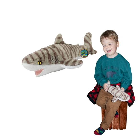 EcoBuddiez - Tiger Shark from Deluxebase. Small 13 inch Soft Plush Toy made from Recycled Plastic Bottles. Eco-Friendly Cuddly Gift for Kids and Cute Animal Soft Toy for Toddlers.
