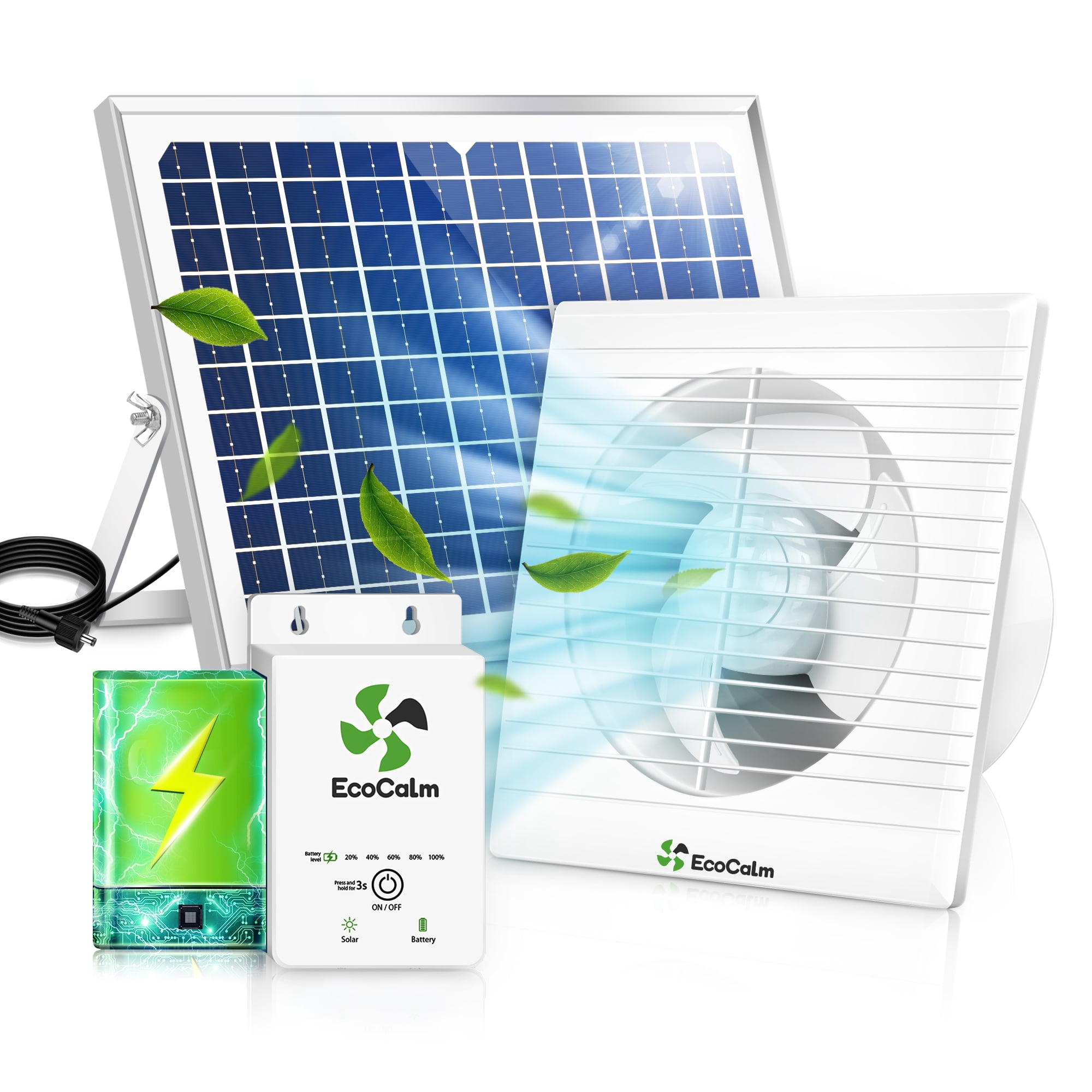 EcoCalm Solar Fans for Greenhouse with Battery, 8" Solar Powered Fans