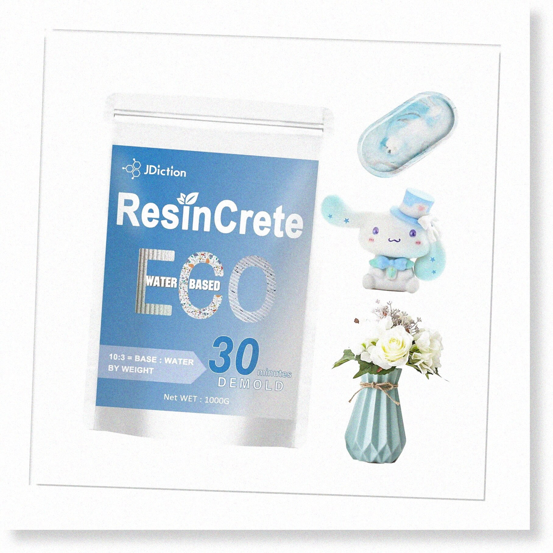 EcoCast Naturite: Fast-Curing Water-Based Resin Kit - Beginner's Eco-Friendly Casting Powder for DIY Home Projects - Demold in 20-30 Mins