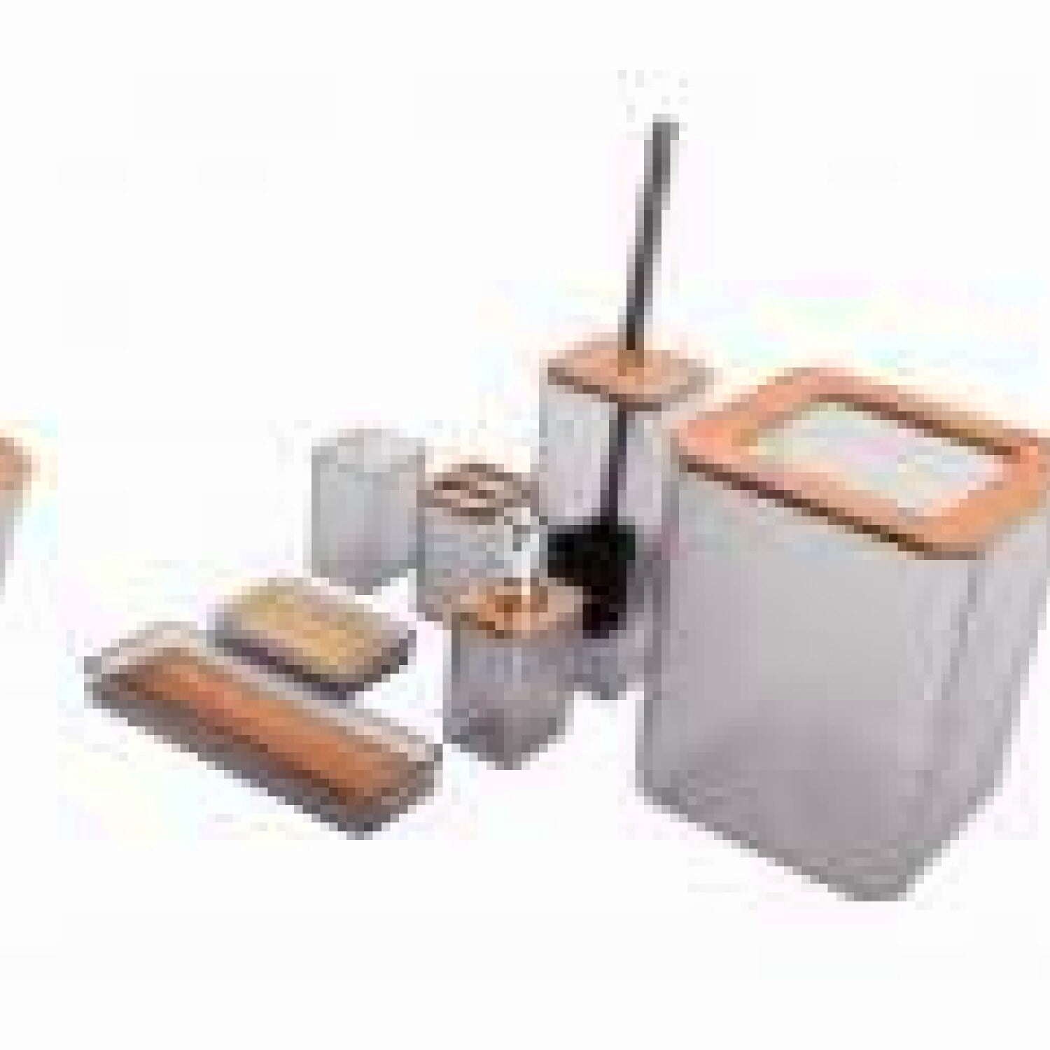 EcoChic Bamboo Bathroom Essentials Set - 7 Piece Complete Kit with Soap Box & Toothbrush Holder (Grey)